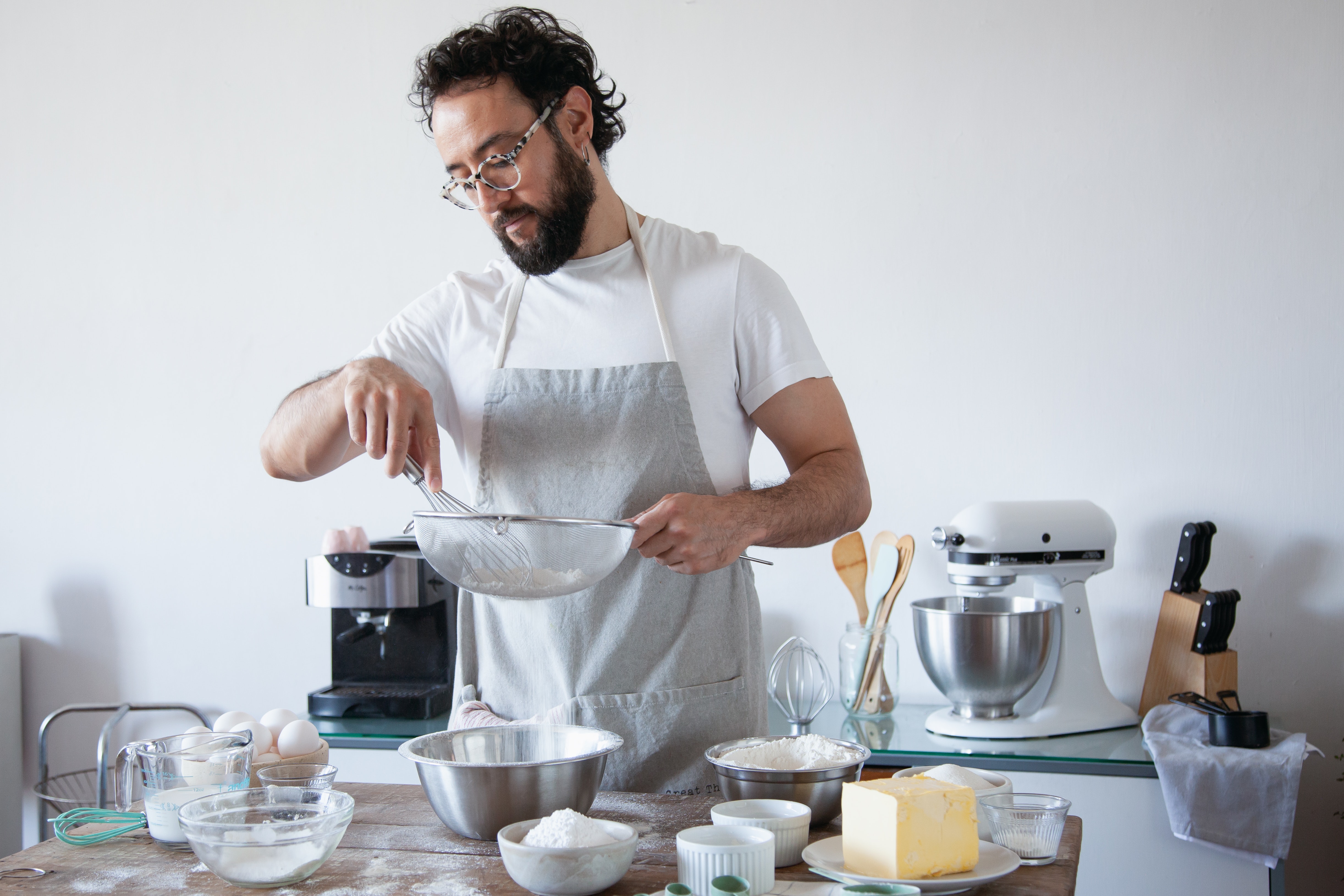 Professional baking a cake