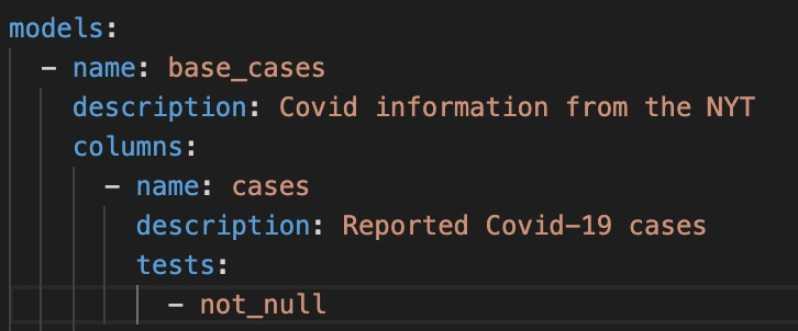Not Null test in a yml file